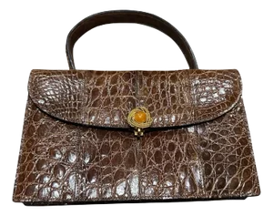 1930s Art Deco High Quality Brown Leather Italian Jewel Evening Bag