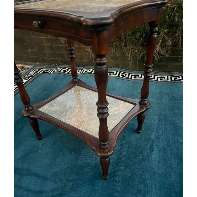 Theodore Alexander French Style Marble Tiers Mahogany Table For Sale - Image 10 of 11