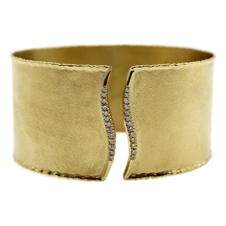 Marika Desert Gold 14k Gold Cuff Bracelet With Diamond Wave For Sale