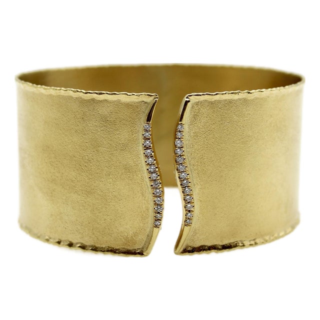 Marika Desert Gold 14k Gold Cuff Bracelet With Diamond Wave For Sale