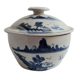 Vintage Blue & White Ceramic Bowl With Lid