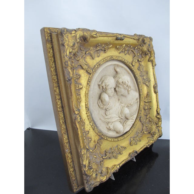 Victorian Ew Wyon Marble Cherub Plaque in Victorian Gilt Frame Calmady Children For Sale - Image 3 of 12