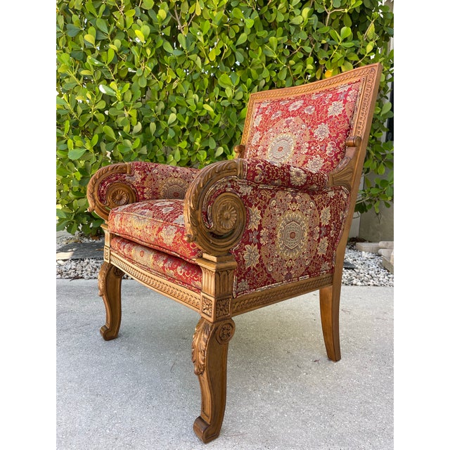 Late 20th Century Vintage Sherrill Carved Wood Bergère-Style Accent Armchair – French / Hollywood Regency For Sale - Image 5 of 12