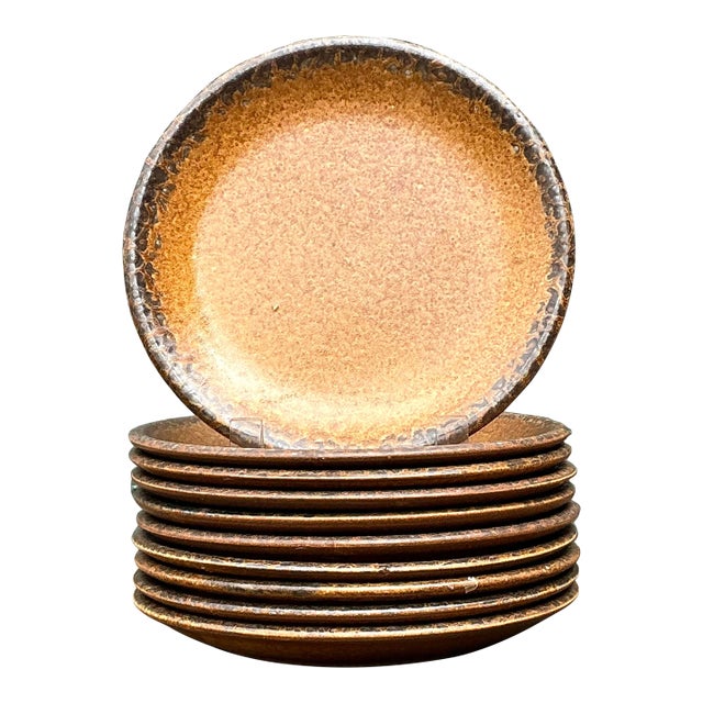 Vintage Mid-Century Modern Glazed Ceramic Dinner Plates - Set of 10 For Sale
