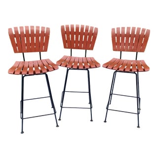 1960s Vintage Slatted Bar Stools - Set of 3 For Sale