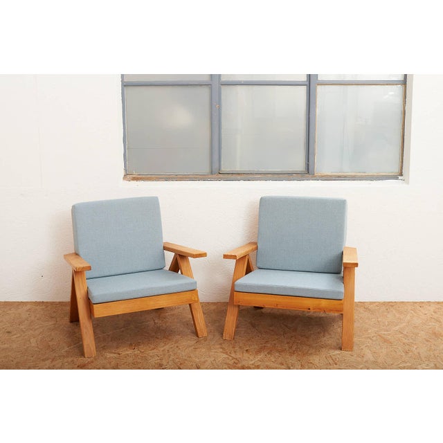 Armchairs with Wooden Frame and Seat and Back in Fabric, Set of 2 For Sale - Image 11 of 12