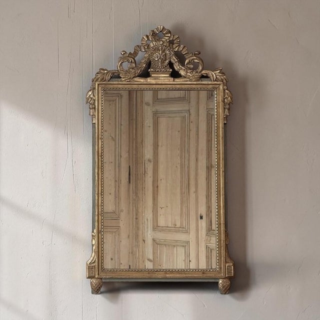 French 19th Century Italian Louis XVI Hand-Carved Giltwood and Painted Mirror For Sale - Image 3 of 18