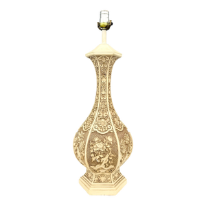Vintage Chinoiserie Ivory Relief Ceramic Table Lamp