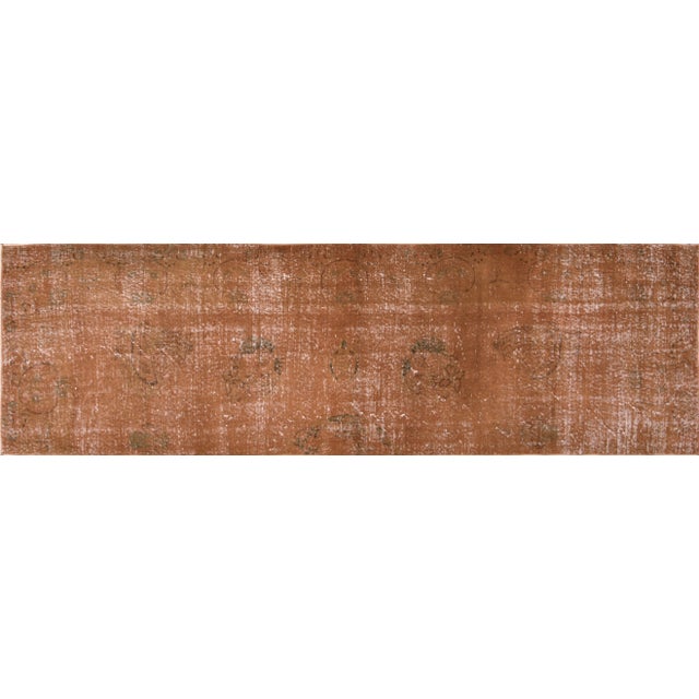 1960s Vintage Turkish Anatolian Overdyed Hand Knotted Organic Wool Fine Weave Runner Rug ,3'x10'8" For Sale - Image 5 of 5