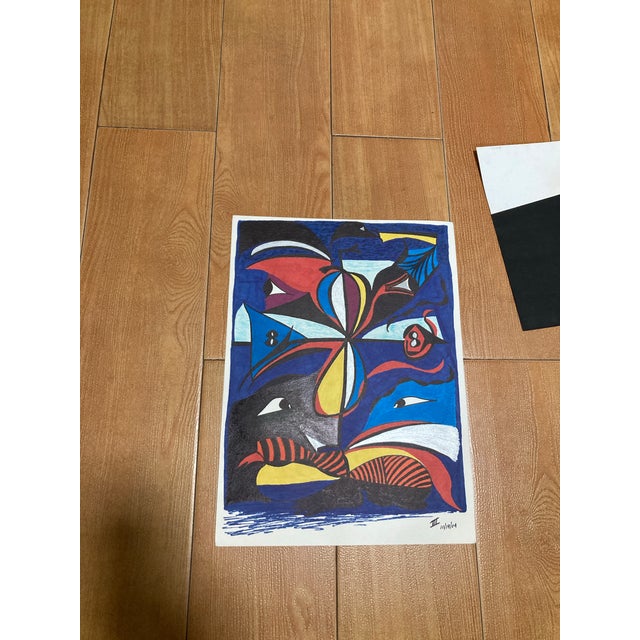 Surrealism Colorful Vintage Ink Drawing For Sale - Image 3 of 7