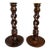 Pair Set Antique English Oak Open Barley Twist Candlesticks Candle Holder Brass For Sale