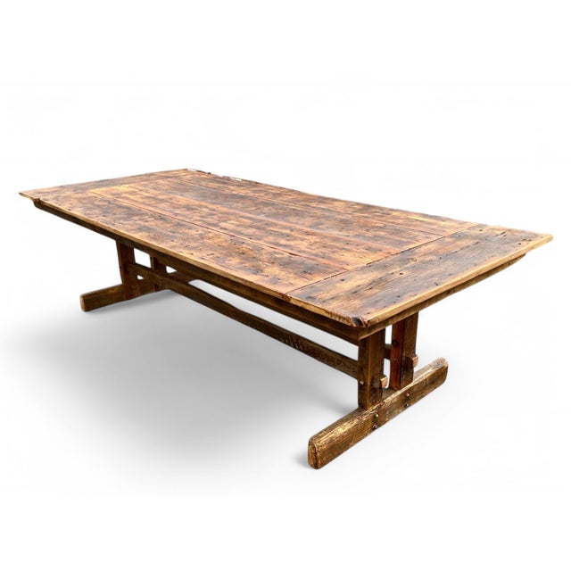 Farmhouse Reclaimed Wood Trestle Table With Breadboard - 120" For Sale In Columbia, SC - Image 6 of 8