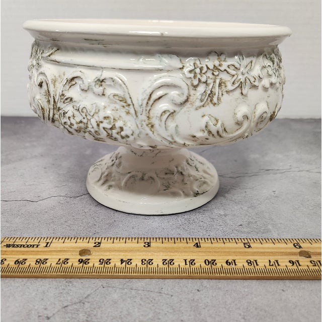 Ceramic Vintage Mid-Century Relpo Ornate Embossed Footed Ceramic Planter Bowl - Style #5893 For Sale - Image 7 of 8