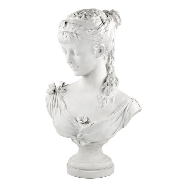 Biscuit Porcelain Bust of Young Girl from Charles Levy & Co, France, 1876 For Sale