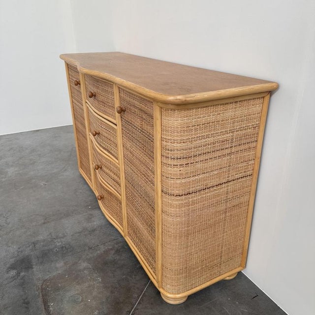 Contemporary Vintage Sideboard in Curved Rattan For Sale - Image 3 of 12