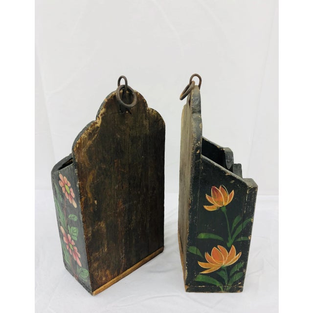 Antique Hand Painted Hanging Boxes - a Pair For Sale - Image 9 of 11