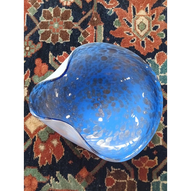 Glass Mid 20th Century Murano Attributed Blue Art Glass Bowl / Catchall Lattimo Base With Copper Aventurine in Cobalt Blue For Sale - Image 7 of 11