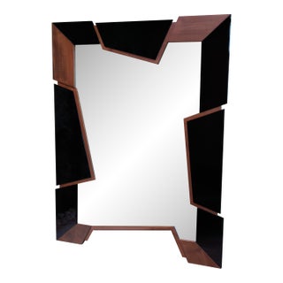 Modern Walnut & Black Glass Mirror For Sale