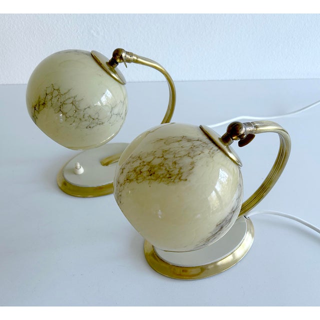 1930s Art Deco Table Lamps in Brass and Glass, Set of 2 For Sale - Image 5 of 17