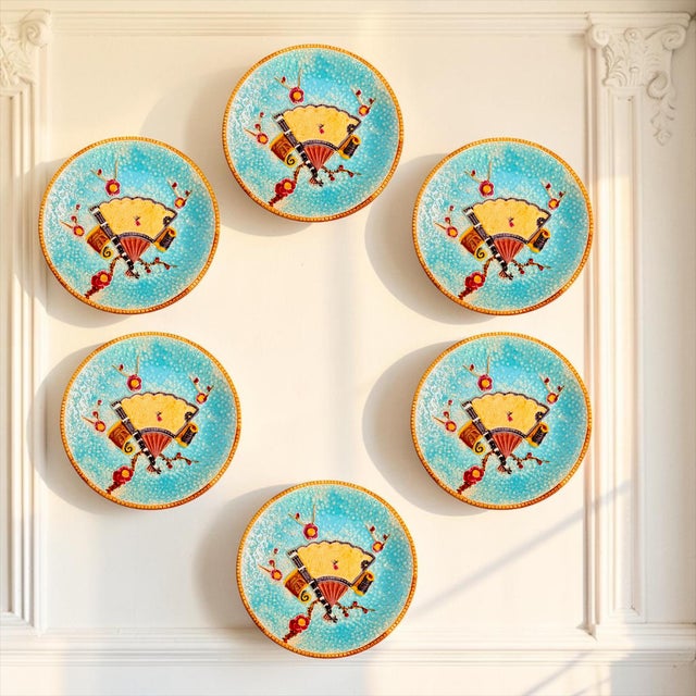 English Antique English Japonisme Majolica Style Cabinet Plates, Turquoise Crackle Glaze, Set of Six, C. 1890–1910 For Sale - Image 3 of 7