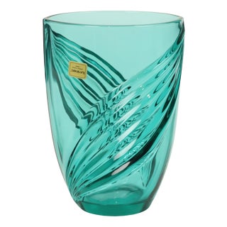 Vintage Turquoise Blue Glass Vase from Luminarc France, 1980s For Sale