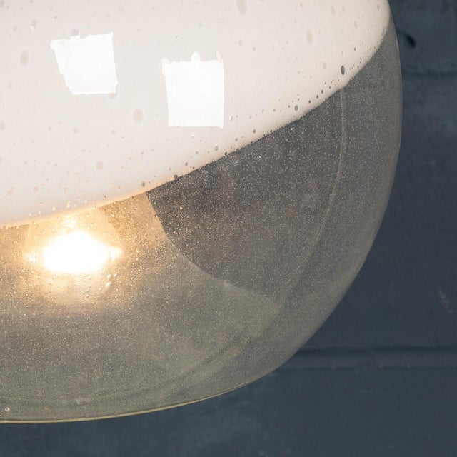 Vintage Italian White and Clear Murano Glass Pendant Lamp, 1970 For Sale - Image 9 of 15