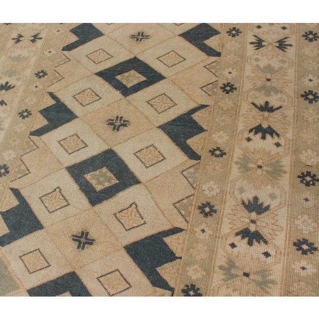 Taupe Vintage Turkish Oushak Rug With Bold Geometric Diamond Motifs 4'2 X 7'1 For Sale - Image 8 of 10