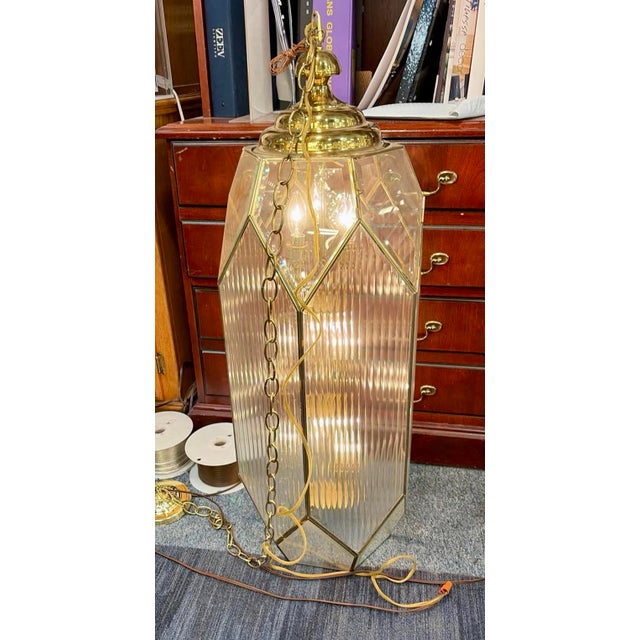 Large 1990s New Old Stock Fluted Glass Art Deco Revival Chandelier With 9 Lights For Sale - Image 11 of 12