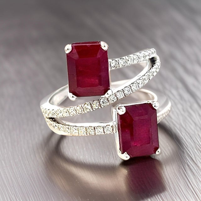 Natural Dual Ruby Diamond Ring 6.5 14k W Gold 5.02 TCW Certified For Sale - Image 12 of 12