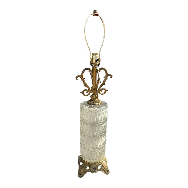 Antique Victorian Cut Glass With Brass Table Lamp For Sale