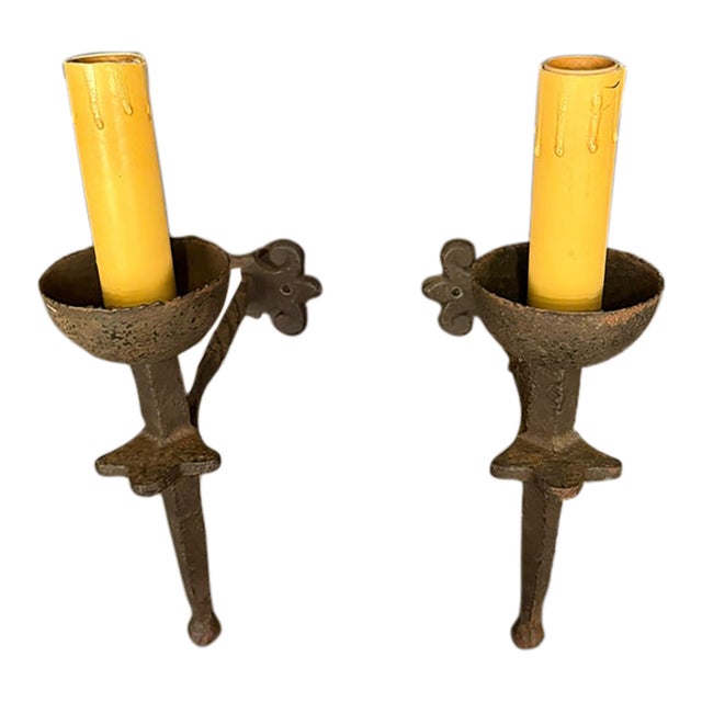 1890s French Iron Wall Sconces - Pair For Sale