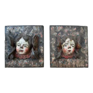 Early 18th-Century Italian Baroque Polychrome Cherub Plaque Sculptures