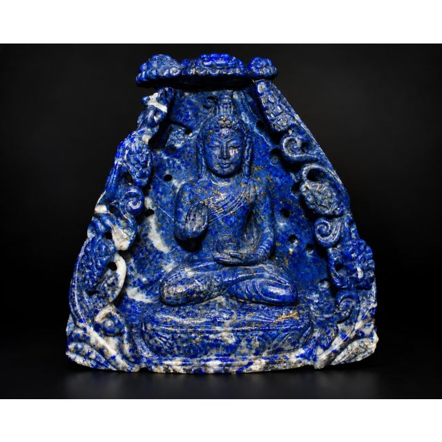 Late 20th Century Lapis Lazuli Buddha in Alcove Finely Carved For Sale - Image 5 of 11