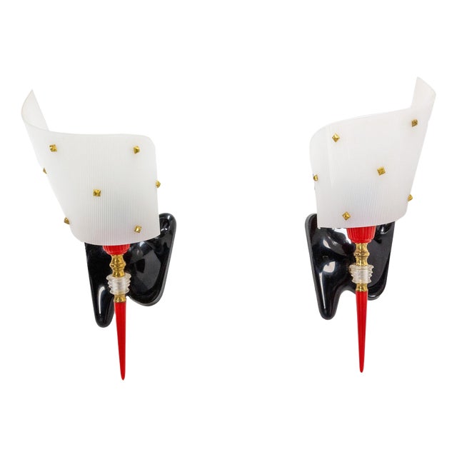 Sconces in Brass and Acrylic by Pierre Guariche, 1960s, Set of 2 For Sale