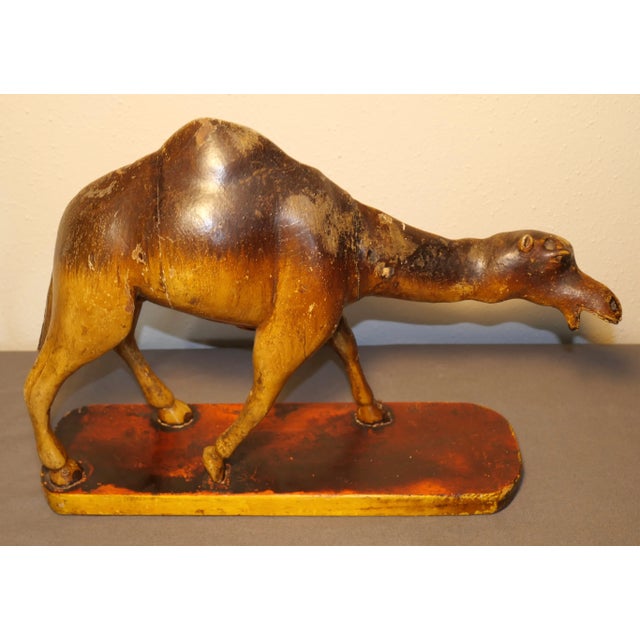 Up for sale is a Late 19th Century Italian Polychrome Painted Carved Wooden Dromadery Camel Figure on Plinth Base! It...