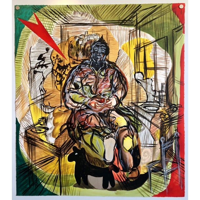 Sandro Chia, Large lithograph Italian Post Modernist Bright Figurative Pop Art Figure w Dog, 1990 For Sale In Miami - Image 6 of 6