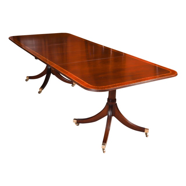 Vintage Crossbanded Twin Pillar Dining Table by William Tillman, 1980s For Sale