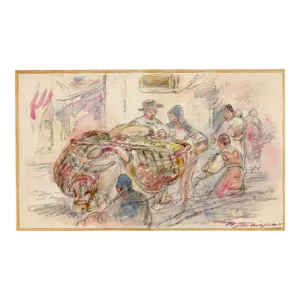 Antique Walter Shirlaw Seville Spain Market Scene