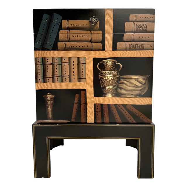 Vintage Chinese Trompe-L’Oeil Lacquered Lidded Chest on Stand For Sale
