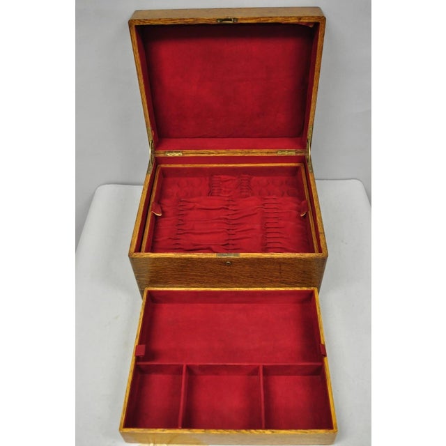 Antique Arts & Crafts Quartersawn Oak Fitted Silverware Case Flatware Chest Box For Sale - Image 12 of 18