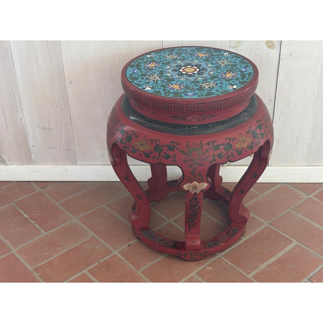 Mid 20th Century Red Painted Wood Garden Stool For Sale - Image 14 of 18