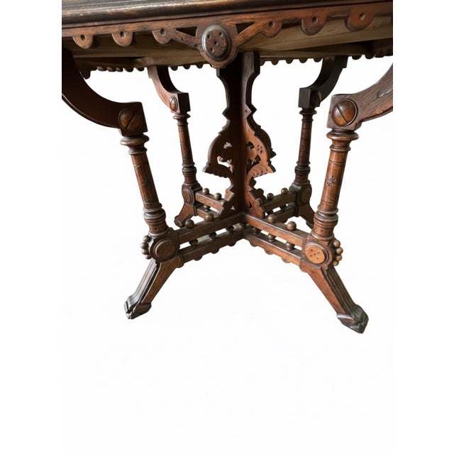 19th Century Victorian Eastlake Carved Walnut Octagonal Center Table With Rouge Marble Top For Sale - Image 4 of 8