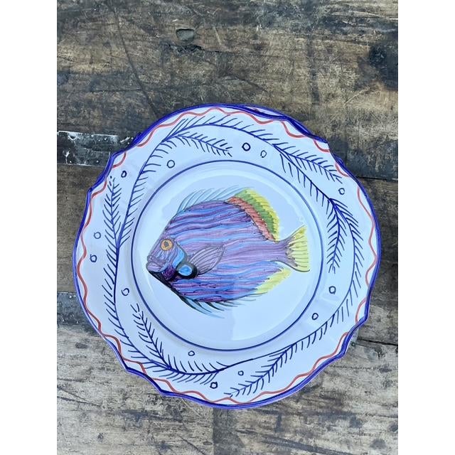 Vintage Italian Hand Painted Fish Plates - Set of 12 For Sale In West Palm - Image 6 of 12