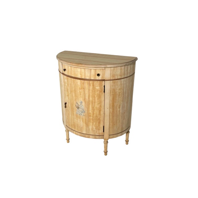 Vintage Demilune Cabinet With Door and Drawer Ready to Refinish For Sale In Salt Lake City - Image 6 of 14