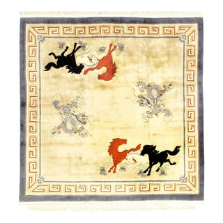 1970s Vintage Fine Hand Kontted Chinese Peking Square Rug For Sale