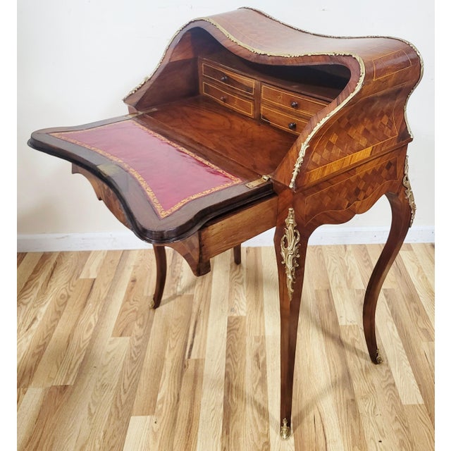 French 19th C Louis XV Rosewood & Satinwood Fitted Slant Front Lady's Desk For Sale - Image 9 of 18