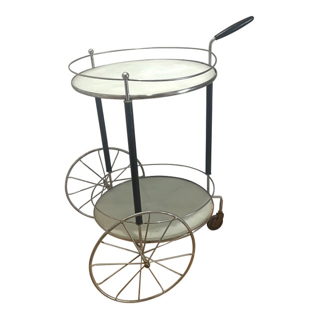 Mid Century Modern Bar Tea Cart Glass Shelves For Sale
