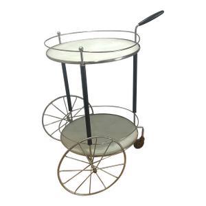 Mid Century Modern Bar Tea Cart Glass Shelves