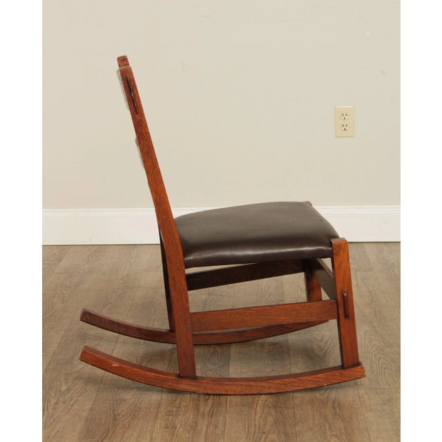 Mission Antique Oak and Leather Children's Rocking Chair For Sale - Image 9 of 13