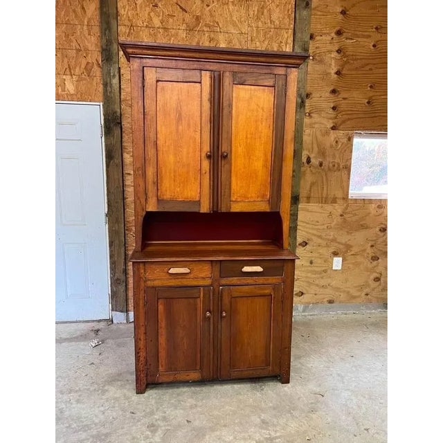 Antique Early 19th Century Primitive Solid American Cherry Wood Hutch Cupboard. Two parts. Solid wood with dovetails on...